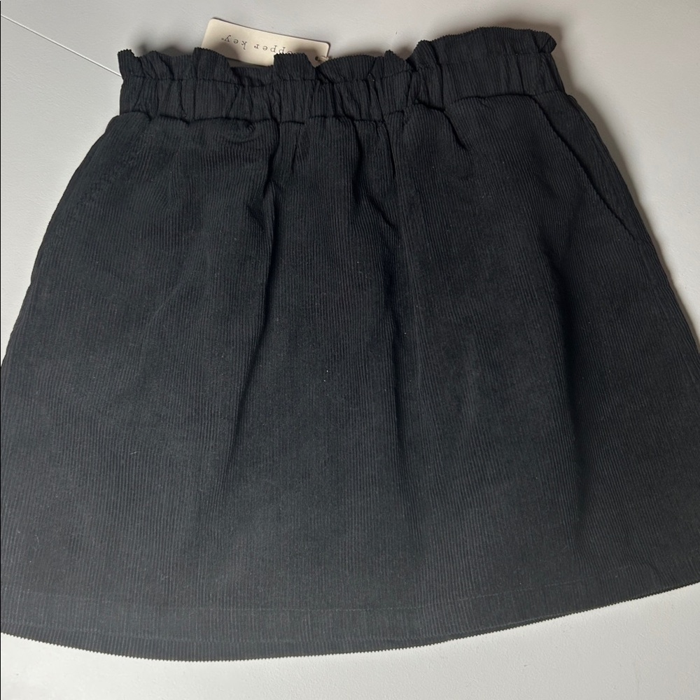 Copper Key Black Corduroy Skirt Women's Size Medium Mini Skirt Paperbag Waist